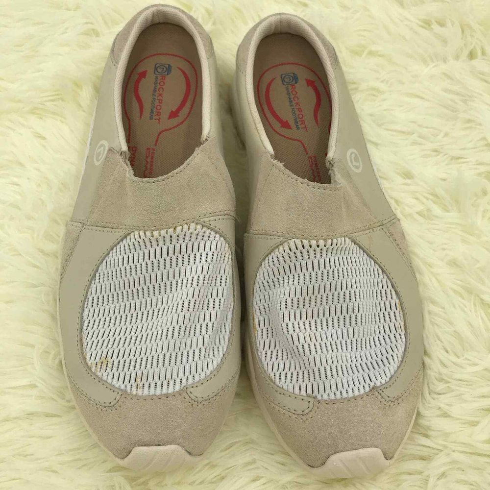 Rockport Shoes Womens 7M Cream Washable Slip On Leather Comfort Sneaker